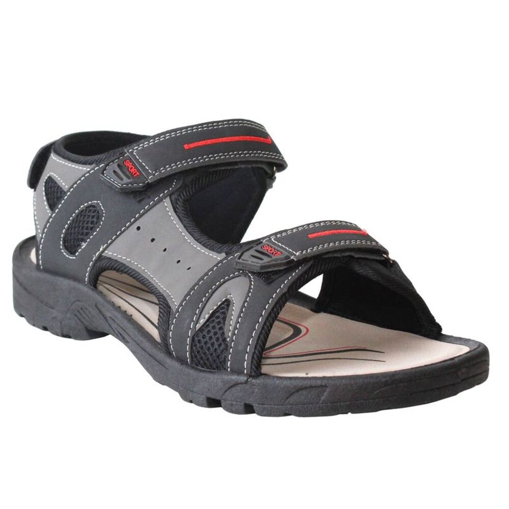 PDQ Mens Triple Touch Fastening Velcro Summer Beach Sports Sandals /Shoes / Blac